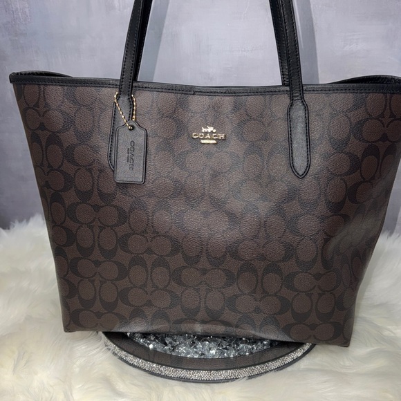 Coach City Tote Bag Dark Brown & Black - Picture 3 of 17